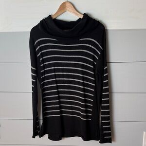 41 Hawthorn Black and Gray Striped Cowl Neck Sweater